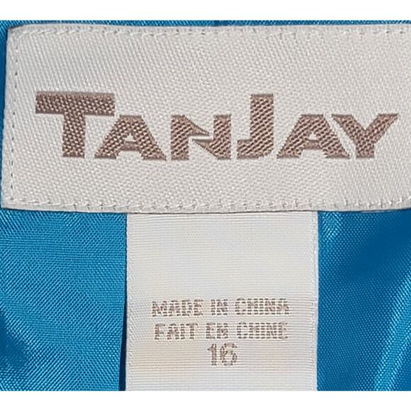 TanJay Blue Embossed Floral Print Open Front Blazer 16 Lined Ruched Sleeves Soft - Picture 3 of 7